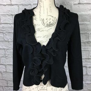 Cable & Gauge Black Ruffle Front Cardigan Size M